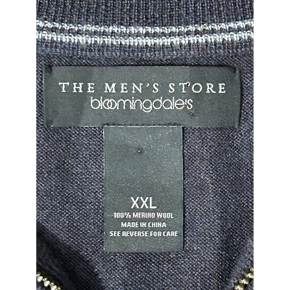 Bloomingdale's Sweater Men's 2XL Navy Long Sleeve Ribbed Hem & Cuff Quarter Zip - Picture 9 of 13